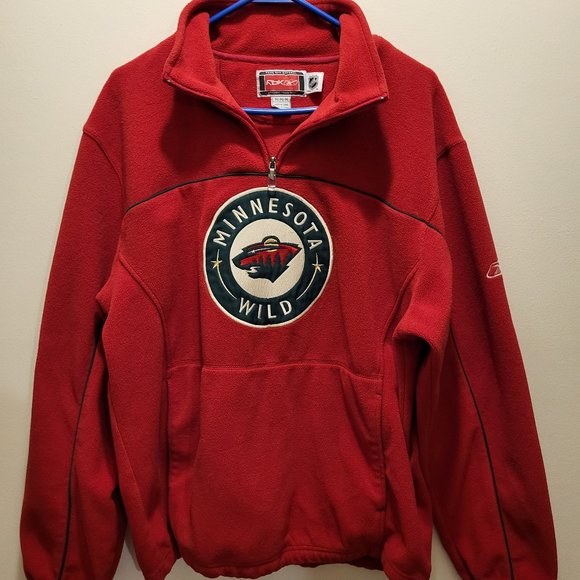 Mens Minnesota Wild Red Fleece 3/4 Zip Jacket, kangaroo pockets, front p… - Picture 1 of 11
